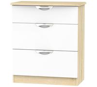 Camden Chest - 3 Drawer - Deep - White Gloss and Oak