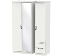 Camden Combi Wardrobe - 3 Door - 1 Mirror and RHF 2 Drawers - Grey