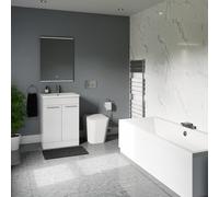 Camden Straight Double Ended Bathroom Suite including Polished Chrome High Button Back to Wall Toilet and Vanity Unit | Gloss White | ABS Polished Chrome | 1700mm