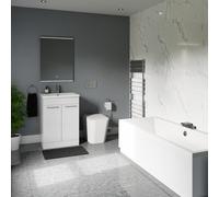 Camden Straight Double Ended Bathroom Suite including Satin Chrome High Button Back to Wall Toilet and Vanity Unit | Gloss White | ABS Polished Chrome | 1700mm