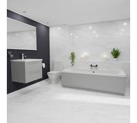 Camden Straight Double Ended Bathroom Suite including Vanity Unit with Polished Chrome Handles | Gloss Grey Pearl | ABS Polished Chrome | 1700mm