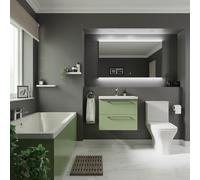 Camden Straight Double Ended Bathroom Suite including Vanity Unit with Polished Chrome Handles | Olive Green | ABS Polished Chrome | 1700mm