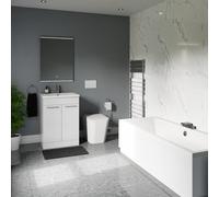 Camden Straight Double Ended Bathroom Suite including White High Button Back to Wall Toilet and Vanity Unit | Gloss White | ABS Polished Chrome | 1700mm