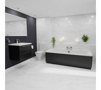 Camden Straight Double Ended Bathroom Suite with Taps and Wastes including Vanity Unit with Polished Chrome Handles | Nero Oak | ABS Polished Chrome | 1700mm