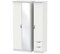 Camden Tall Combi Wardrobe - 3 Door - 1 Mirror - RHF 2 Drawers - Grey