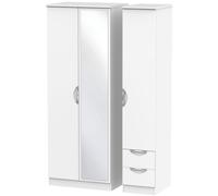 Camden Tall Combi Wardrobe - 3 Door - 1 Mirror - RHF 2 Drawers - White Matt