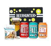 Camden Town Brewery Mixed Craft Beer Gift Set - Includes Pale Ale, IPA & Hells Lager with Beerhunter Glass & Mr Filberts Snacks | British Craft Beer Gift Box for Him or Her