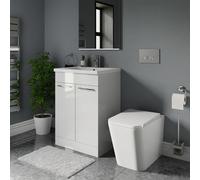 Camden Vanity Unit and Toilet Suite including Satin Chrome High Button Back to Wall Toilet and Floor Standing Vanity Unit | Gloss White | ABS Polished Chrome | 600mm