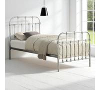 Camden Victorian Hospital Style Distressed Antique Effect Metal Bed Frame OAT Home Metallic Silver Small Double