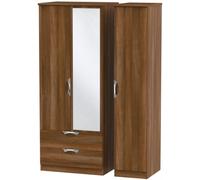 Camden Walnut Effect 3 Door Combi Wardrobe - 1 Mirror and LHF 2 Drawers