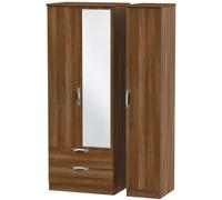 Camden Walnut Effect 3 Door Tall Combi Wardrobe - 1 Mirror and LHF 2 Drawers