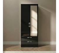 Camden Wardrobe - 2 Door - Tall Combi with 1 Mirror - Black Gloss