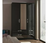 Camden Wardrobe - 3 Door - Combi with 1 Mirror - Black Gloss