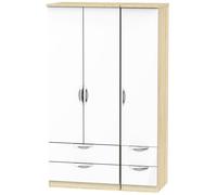 Camden Wardrobe - 3 Door - Combi with 1 Mirror - LHF 2 Drawers - White Gloss and Oak