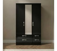 Camden Wardrobe - 3 Door - Tall Combi with 1 Mirror - Black Gloss