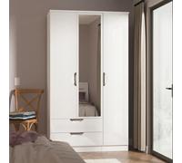 Camden Wardrobe - 3 Door - Tall Combi - with 1 Mirror - LHF 2 Drawers - White Gloss