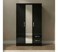 Camden Wardrobe - 3 Door - Tall Combi - with 1 Mirror - RHF 2 Drawers - Black Gloss
