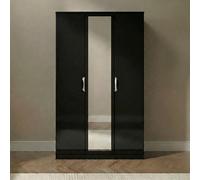 Camden Wardrobe - 3 Door - Tall Triple - with 1 Mirror - Black Gloss