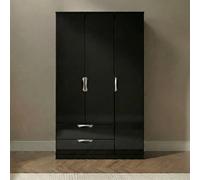 Camden Wardrobe - 3 Door - Tall Triple - with LHF 2 Drawers - Black Gloss