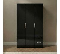Camden Wardrobe - 3 Door - Tall Triple - with RHF 2 Drawers - Black Gloss