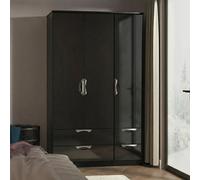 Camden Wardrobe - 3 Door - Triple with 4 Drawers - Black Gloss