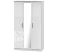 Camden White Gloss 3 Door Tall Triple Wardrobe - 1 Mirror