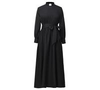 CAMDOM Clergy Dress for Women A Line Elegant Maxi Dress Long Sleeve Modest Church Dresses Priest Costume with Collar and Belt,Black,XXL