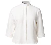 CAMDOM Clerical Shirts for Women Church Chiffon Long Sleeve Priest Shirt Button Fasten Blouse Tops with Tab Collar White