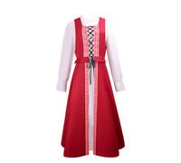 CAMDOM Medieval Renaissance Dress Irish Peasant Costume Long Sleeve Lace up Gown Red