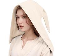 CAMDOM Medieval Women's Coif Cap Adjustable Liripipe Hood with Earflaps 15th Century Gothic Peasant Hat Linen Renaissance Fair Hat for Cosplay, LARP, Halloween