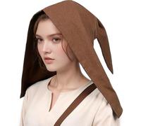 CAMDOM Medieval Women's Coif Cap Adjustable Liripipe Hood with Earflaps 15th Century Gothic Peasant Hat Linen Renaissance Fair Hat for Cosplay, LARP, Halloween