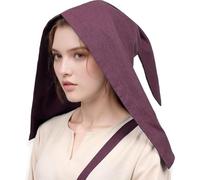 CAMDOM Medieval Women's Coif Cap Adjustable Liripipe Hood with Earflaps 15th Century Gothic Peasant Hat Linen Renaissance Fair Hat for Cosplay, LARP, Halloween