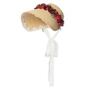 CAMDOM Victorian Womens Tea Party Sun Hat Lolita Bows Florals Flat Straw Hats Brown