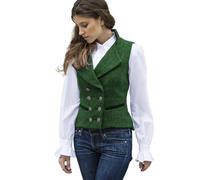 CAMDOM Women 50s Vintage Suit Vest Work Tweed Slim Fit Waistcoat V-Neck Vest Double Breasted Coat with Pockets Sleeveless Blazers Jackets
