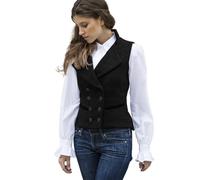 CAMDOM Women 50s Vintage Suit Vest Work Tweed Slim Fit Waistcoat V-Neck Vest Double Breasted Coat with Pockets Sleeveless Blazers Jackets