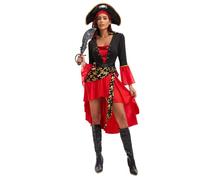 CAMDOM Womens 3 Pc Pirate Wench Costume Halloween Pirate Captain Dress Cosplay Costume