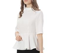 CAMDOM Womens Church Clergy Shirt Tab Collar Summer Half Sleeve Ruffle Blouse Top