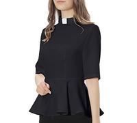 CAMDOM Womens Church Clergy Shirt Tab Collar Summer Half Sleeve Ruffle Blouse Top