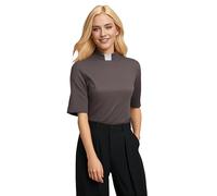 CAMDOM Womens Church Clergy Shirt with Tab Collar Spring/Summer Half Sleeve Slim Blouse Top Grey