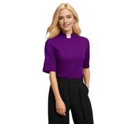 CAMDOM Womens Church Clergy Shirt with Tab Collar Spring/Summer Half Sleeve Slim Blouse Top Purple