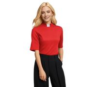 CAMDOM Womens Church Clergy Shirt with Tab Collar Spring/Summer Half Sleeve Slim Blouse Top Red