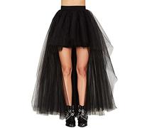 CAMDOM Women's Hi-Lo Long Tutu Tulle Bustle Skirt Elastic Waist Irregular Net Mesh Skirts for Daily, Prom, Party Black