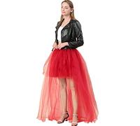 CAMDOM Women's Hi-Lo Long Tutu Tulle Bustle Skirt Elastic Waist Irregular Net Mesh Skirts for Daily, Prom, Party Burgundy