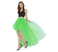 CAMDOM Women's Hi-Lo Long Tutu Tulle Bustle Skirt Elastic Waist Irregular Net Mesh Skirts for Daily, Prom, Party Green