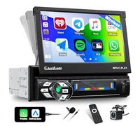 CAMECHO 1 DIN CarPlay Android Auto Electric Flip Out Car Stereo, 7 Inch Single Din Touch Screen Radio,Support Bluetooth Handsfree FM TF/USB/AUX/Mirror link+Rear View Camera