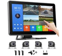 CAMECHO 10.1" Quad Split-Screen Reversing Camera Kit with IPS Monitor, 4x AHD 1080P IP68 Waterproof Cameras, DVR Recording, BSD Detection & Parking Assist for Truck, Van, Car, Lorry, and Bus (6.5-36V)