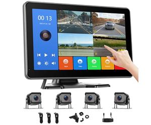 CAMECHO 10.1" Quad Split-Screen Reversing Camera Kit with IPS Monitor, 4x AHD 1080P IP68 Waterproof Cameras, DVR Recording, BSD Detection & Parking Assist for Truck, Van, Car, Lorry, and Bus (6.5-36V)