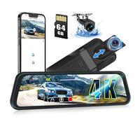 CAMECHO 1080p WIFI Mirror Dash Cam, 9.66" Full IPS Touch Screen with Loop Recording, Dual Dash Cam Front and Rear, Rear View Mirror Camera, Night Vision, G-Sensor, Reverse Assist, Included 64GB Card