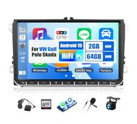 CAMECHO [2+64G] Android 15 Carplay Car Stereo for VW Passat Jetta Seat Golf Skoda Polo Tiguan Seat, 9'' Double Din Touch Screen with Wireless Android Auto Sat Nav RDS FM Bluetooth+Rearview Camera