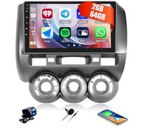 CAMECHO 2G+64G Android 15 Car Stereo for Honda Jazz Fit 2002-2008 with Wireless CarPlay Android Auto, 9" Touch Screen Car Radio with GPS Navigation Bluetooth WIFI RDS FM HD Backup Camera